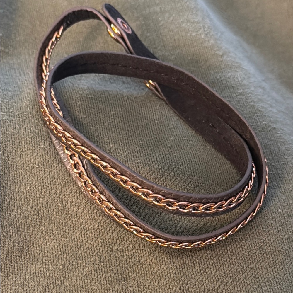 🌻 Grey Faux Leather with Gold Chain Wrap Bracelet
